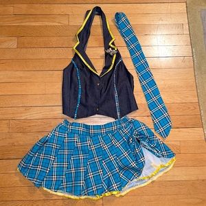 Blue Plaid Harajuku Kawaii Fashion Set
